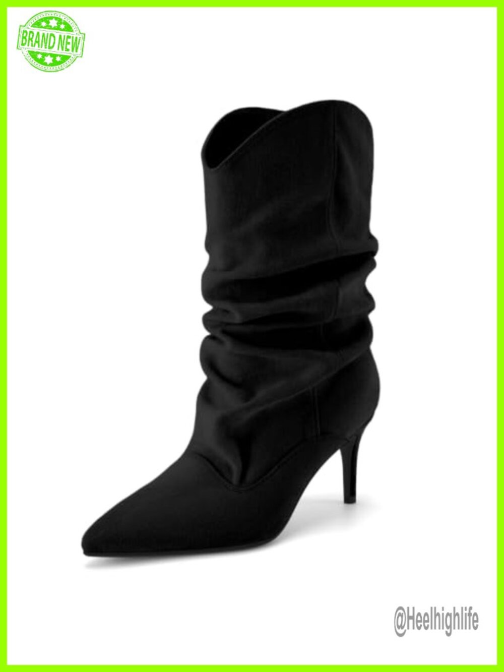 Suede Stiletto Heel Mid Calf Boots Pointed Toe Slouch Pull-On
